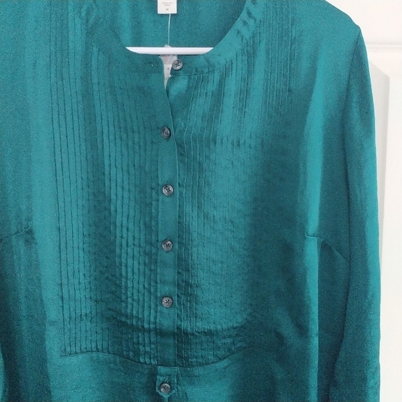 Coldwater Creek Forest Green Bib Front Pleated Blouse Tunic M - Picture 4 of 12